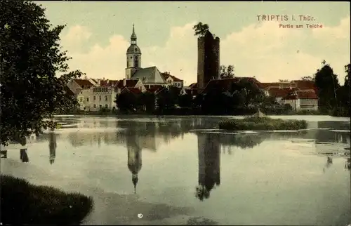 Ak Triptis in Thüringen, Stadt vom Teich aus gesehen