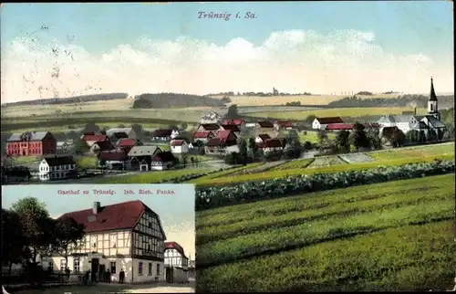 Ak Trünzig Langenbernsdorf in Sachsen, Panorama, Gasthof