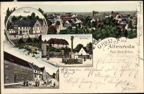 Ak Altenroda Bad Bibra im Burgenlandkreis, Pfarrhaus, Denkmal, Brunnengasse, Gasthaus