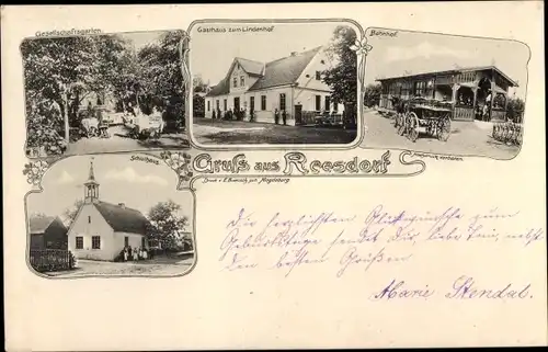 Ak Reesdorf Möckern im Jerichower Land, Gasthaus zum Lindenhof, Bahnhof, Schulhaus