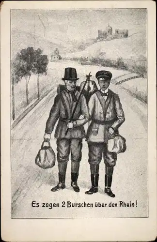 Ak Es zogen 2 Burschen über den Rhein, Kaiser Wilhelm II., Kronprinz Wilhelm, Exil