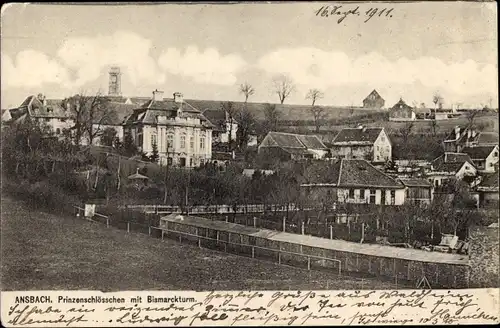 Ak Ansbach in Mittelfranken Bayern, Prinzenschlösschen mit Bismarckturm