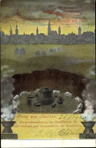 Künstler Ak Bautzen in der Oberlausitz, Panorama, Hauptversammlung d. Gesellschaft für Anthropologie