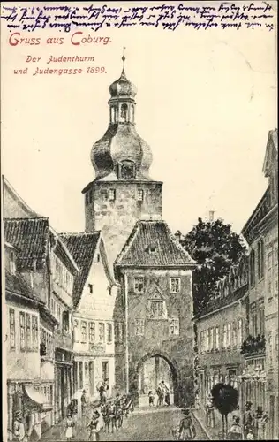 Ak Coburg in Oberfranken, Der Judenturm und Judengasse 1899