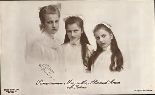 Ak Prinzessinnen Margarethe, Alix und Anna von Sachsen, Portrait
