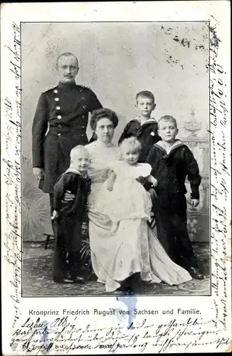 Ak König Friedrich August III. von Sachsen mit Familie, Portrait, Prinzessin Luise von Österreich