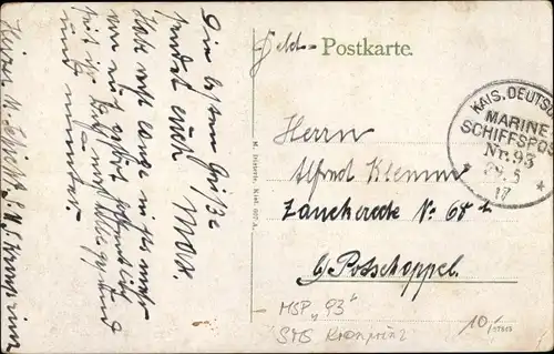 Ak Stempel Marinepost MSP Nr. 93, Linienschiff Kronprinz