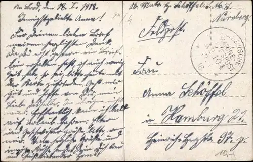 Ak Stempel Marinepost MSP Nr. 104, Kleiner Kreuzer SMS Nürnberg II