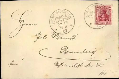Briefumschlag Stempel Marinepost MSP Nr. 14, Tender SMS Loreley