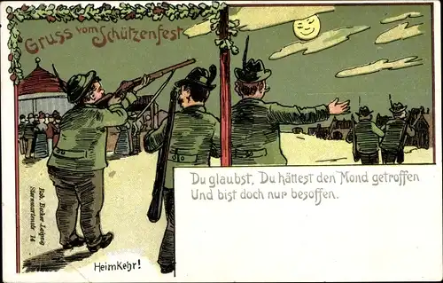 Litho Schützenfest, Du glaubst, du hättest den Mond getroffen, und bist doch nur besoffen