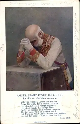 Ak Kaiser Franz Joseph I. im Gebet für die verbündeten Armeen