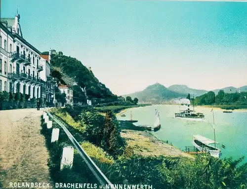Chromo Foto Rolandseck Remagen am Rhein, Panorama mit Drachenfels, Nonnenwerth