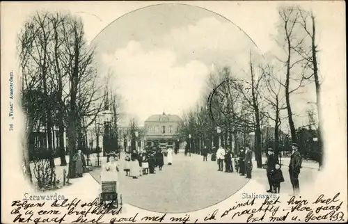 Ak Leeuwarden Friesland Niederlande, Stationsweg