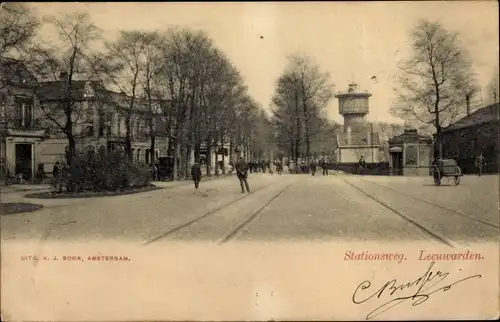 Ak Leeuwarden Friesland Niederlande, Stationsweg