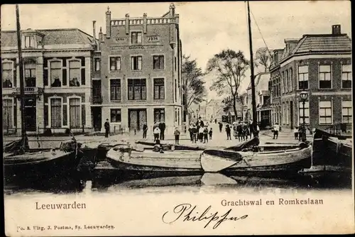 Ak Leeuwarden Friesland Niederlande, Grachtswal en Romkeslaan