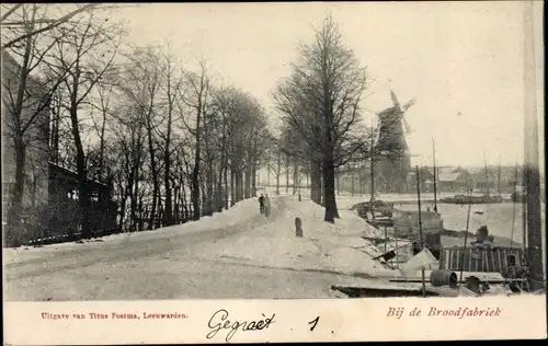 Ak Leeuwarden Friesland Niederlande, Bij de Broodfabriek, Molen