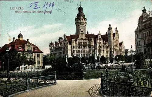 Ak Leipzig in Sachsen, Neues Rathaus vom Schmuckplatz