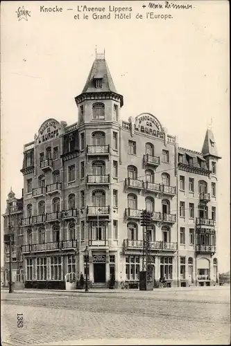 Ak Knokke Heist Heyst Knocke sur Mer Westflandern, L'Avenue Lippens, Grand Hotel de l'Europe