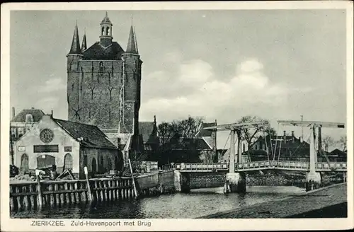 Ak Zierikzee Zeeland, Zuid-Havenpoort met Brug