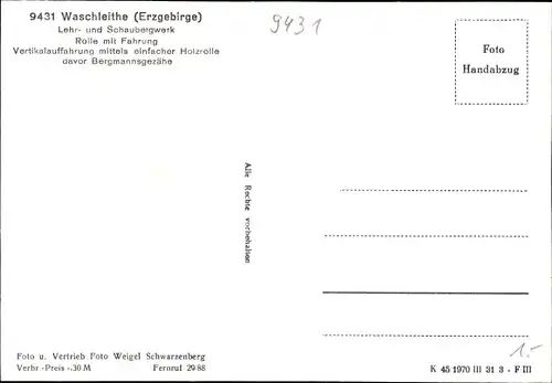 Ak Waschleithe Grünhain Beierfeld Erzgebirge, Erzbergwerk Herkules Frisch Glück am Fürstenberg