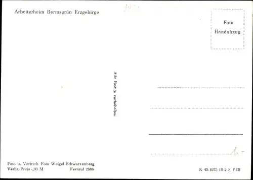 Ak Bermsgrün Schwarzenberg im Erzgebirge, Arbeiterheim, Saal