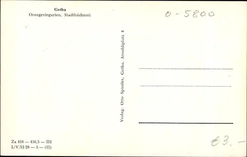 Ak Gotha in Thüringen, Orangeriegarten, Stadtbücherei