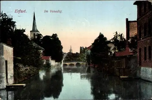 Ak Erfurt in Thüringen, Im Venedig, Brücke, Kanal