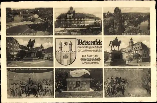 Ak Weißenfels an der Saale, 750jährige Stadt, Wappen, Rathaus, Gustav-Adolf-Gedenkstätten