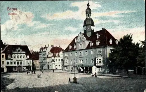 Ak Borna in Sachsen, Marktplatz mit Rathaus