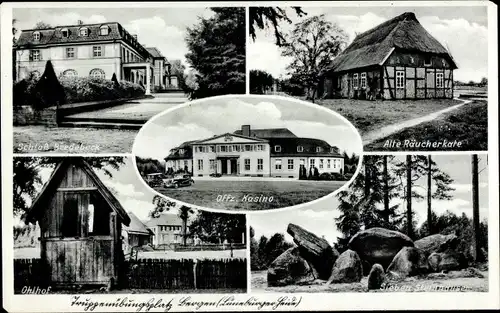 Ak Bergen in der Lüneburger Heide, Schloss Bredebeck, Räucherkate, Ohlhof, Steinhäuser, Offz. Kasino