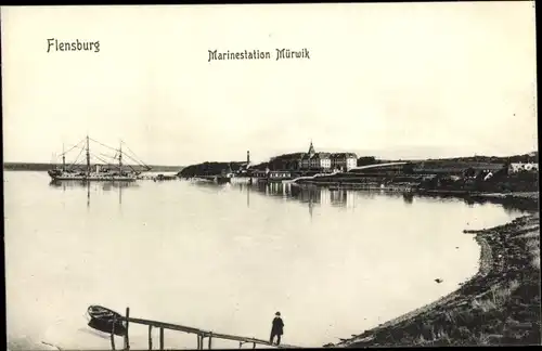 Ak Mürwik Flensburg in Schleswig Holstein, Marinestation, Segelschiff, Boot