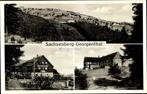 Ak Sachsenberg Georgenthal Klingenthal im Vogtland, Panorama, Sport Hotel, Jugendherberge