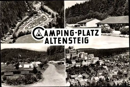 Ak Altensteig im Schwarzwald Württemberg, Camping-Platz, Panorama vom Ort