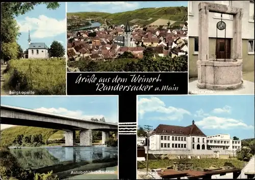 Ak Randersacker am Main Unterfranken, Bergkapelle, Autobahnbrücke-Main, Schulhaus, Brunnen