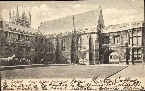 Ak Oxford Oxfordshire England, Merton College, Inner Quad