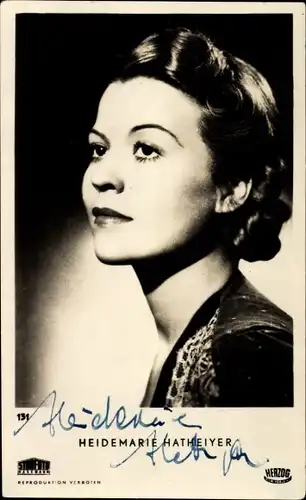 Ak Schauspielerin Heidemarie Hatheyer, Portrait, Autogramm