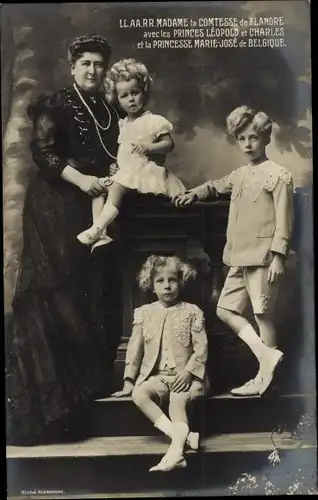 Ak Prinzen Leopold und Karl von Belgien, Prinzessin Marie Jose, Maria Luise von Hohenzollern