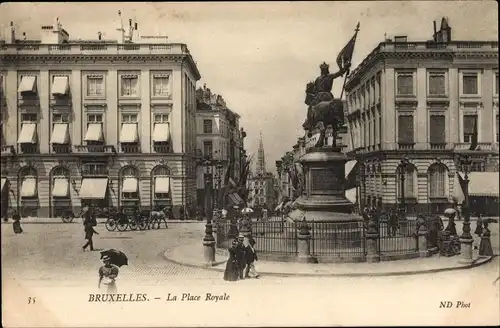 Ak Bruxelles Brüssel, La Place Royale, Reiterstandbild