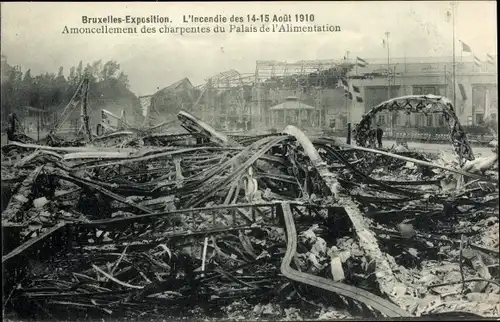 Ak Bruxelles Brüssel, Exposition, L'incendie des 14-15 Aout 1910, Palais de l'Alimentation