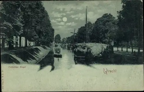 Mondschein Ak Utrecht Niederlande, Catharine Singel, Kanal