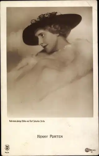Ak Schauspielerin Henny Porten, Portrait mit Hut, Pelz