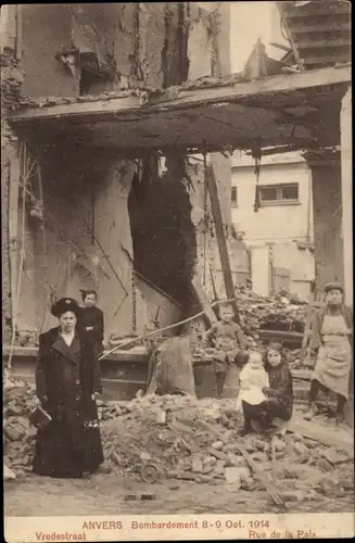 Ak Anvers Antwerpen Flandern, Bombardement 8-9 Oct. 1914, Vredestraat