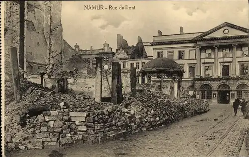 Ak Namur Wallonien, Rue du Pont, Kriegszerstörung I. WK