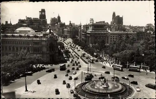 Ak Madrid Spanien, Panoramica de la Plaza de la Cibeles y calle de Alcala