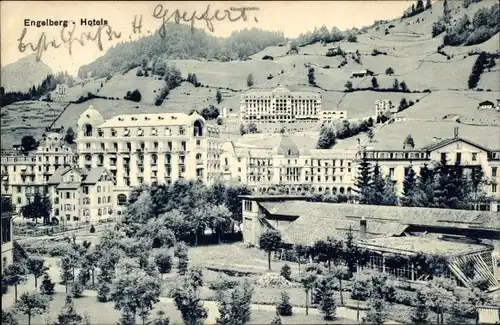 Ak Engelberg Kt. Obwalden Schweiz, Hotels, Blick auf den Ort