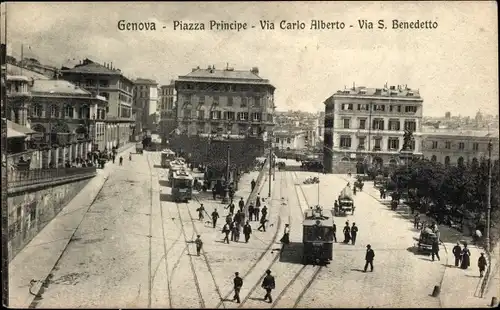 Ak Genova Genua Liguria, Piazza Principe, Via Carlo Alberto, Via S. Benedetto