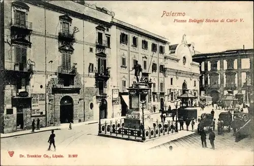 Ak Palermo Sizilien Sicilia Italien, Piazza Bologni Statua di Carlo V.