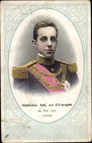 Passepartout Ak Alfonso XIII, König Alfons XIII. von Spanien, Staatsbesuch Paris 1905, Portrait