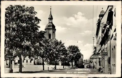 Ak Triptis in Thüringen, Markt, Kirche, Hotel, Polstereigeschäft, Litfaßsäule