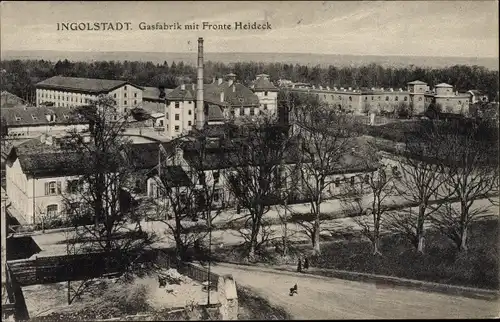 Ak Ingolstadt an der Donau Oberbayern, Gasfabrik mit Fronte Heideck